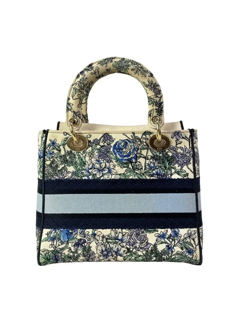 Dior Handbag Lady Delight Medium Bag Ivory Blue Multi Floral Pattern